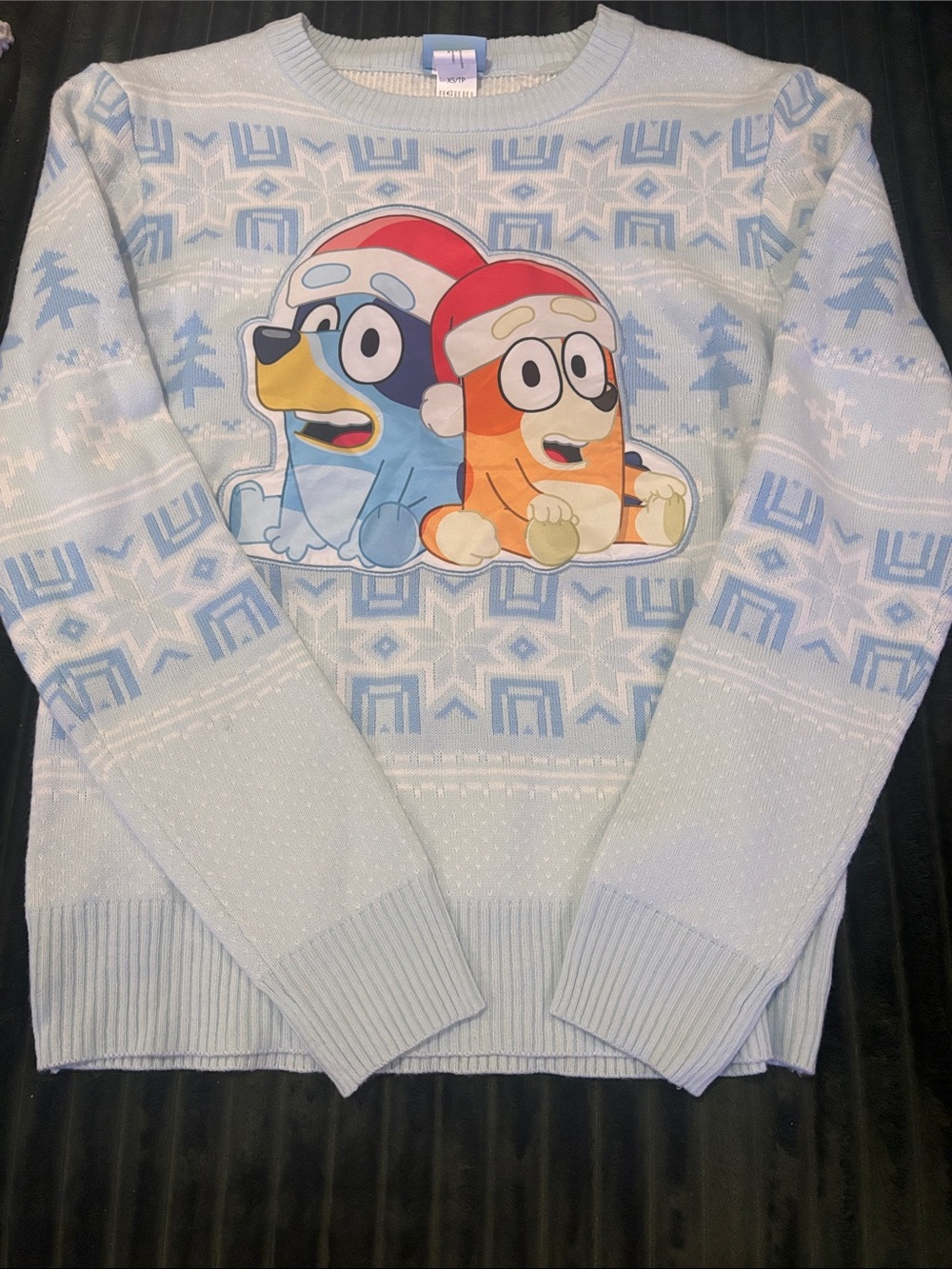 Light Blue Holiday Cartoon Crewneck Sweater